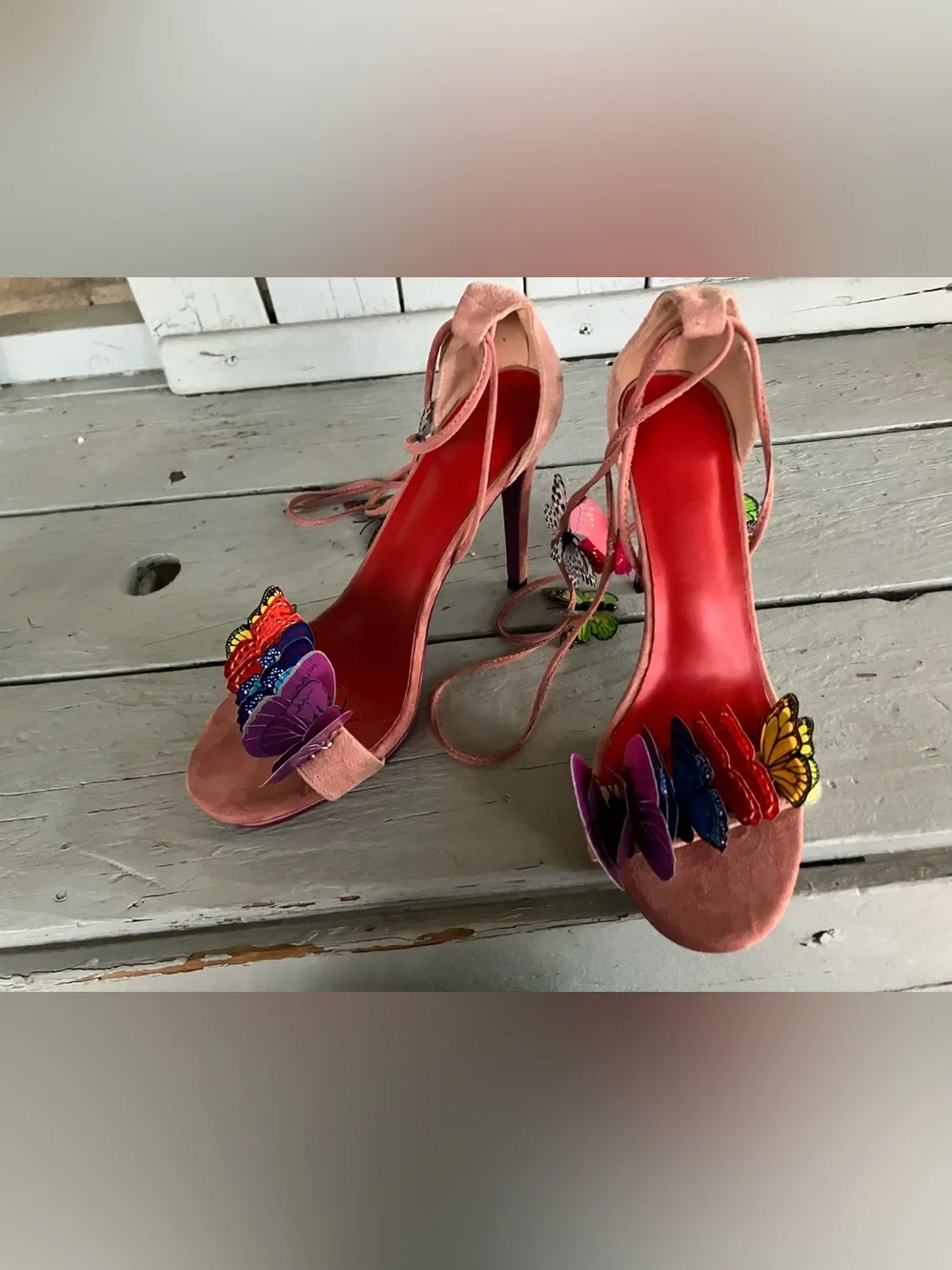 Women's Pink faux Suede Butterfly Embellished High Sexy Stilettos